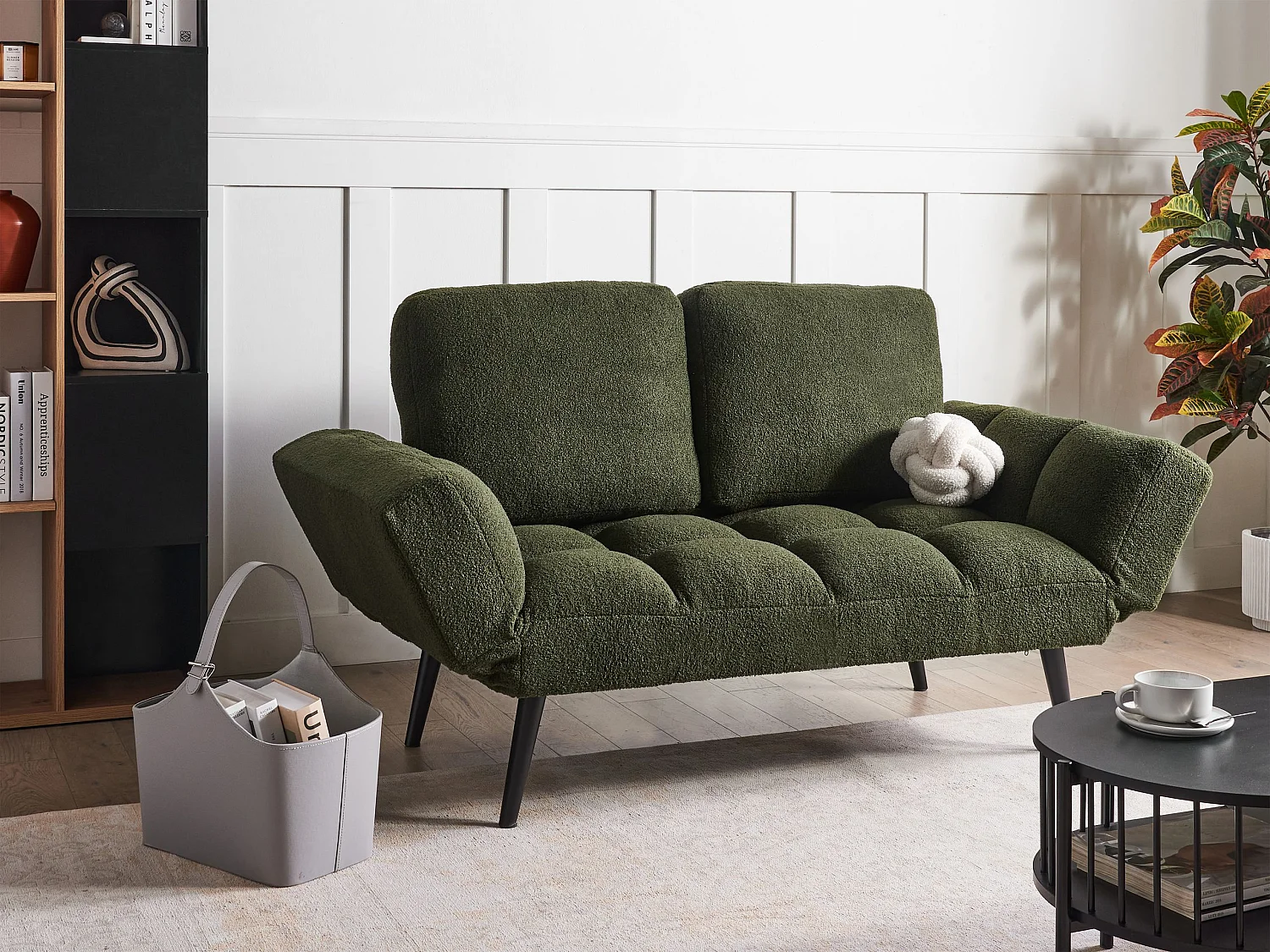 Sofá-cama BREKKE Bouclé Verde escuro 2 lugares