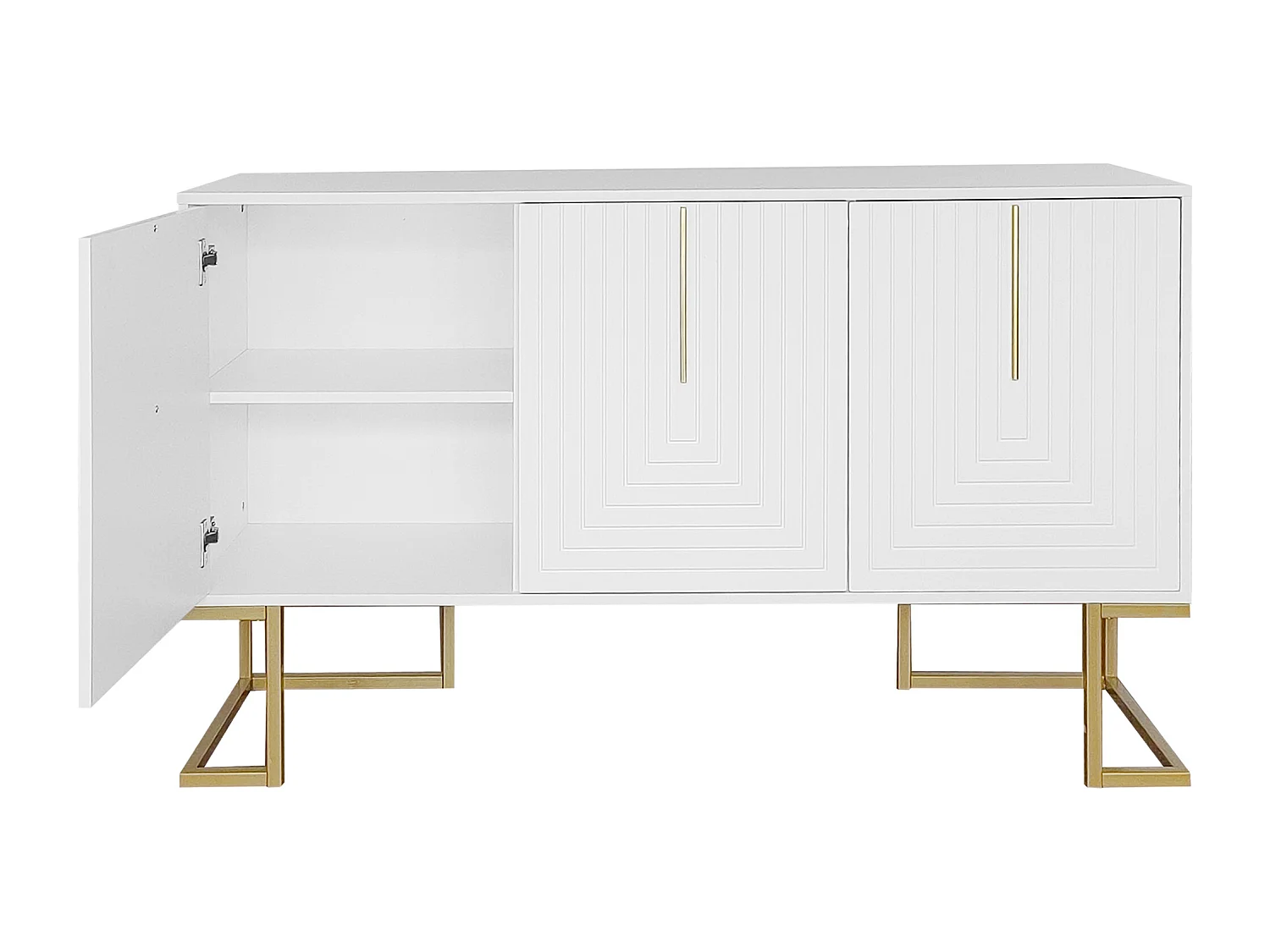 URBAN MEUBLE Commode buffet haut avec 3 portes blanc motif de forme U H81/B138/T40