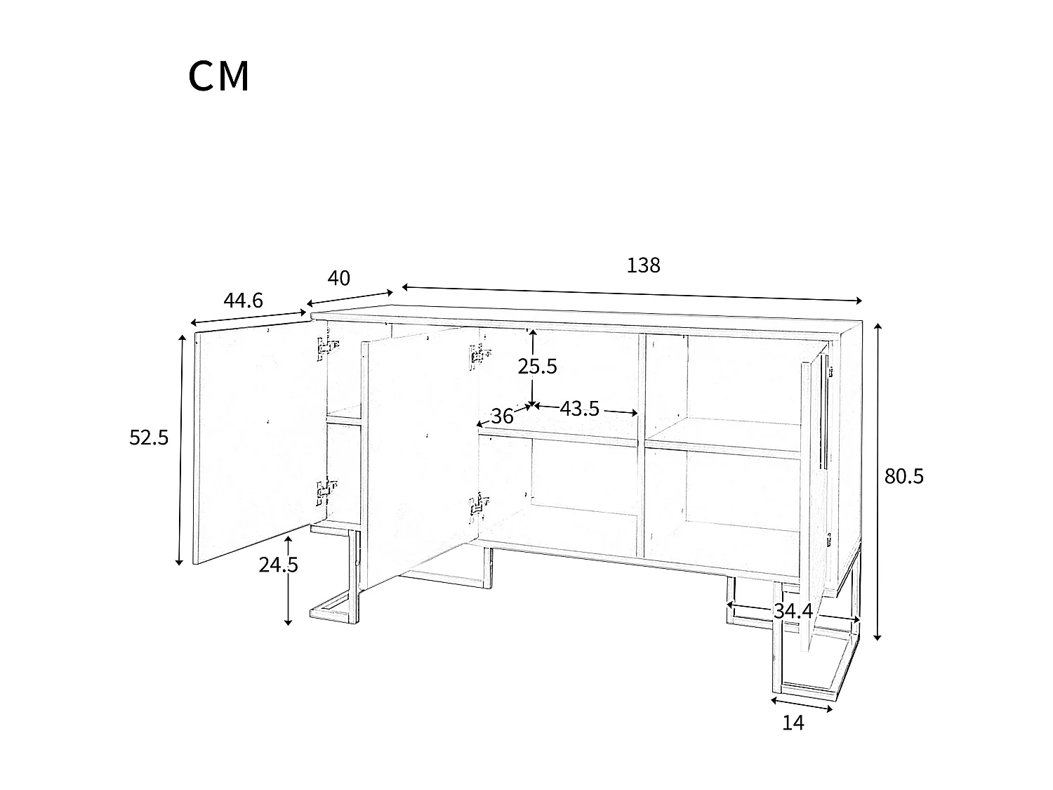 URBAN MEUBLE Commode buffet haut avec 3 portes blanc motif de forme U H81/B138/T40