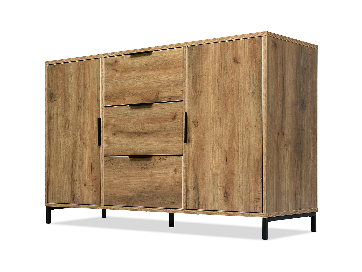 Buffet effet bois chêne foncé style industriel 2 portes 3 tiroirs 120x40x76cm OMNAERS