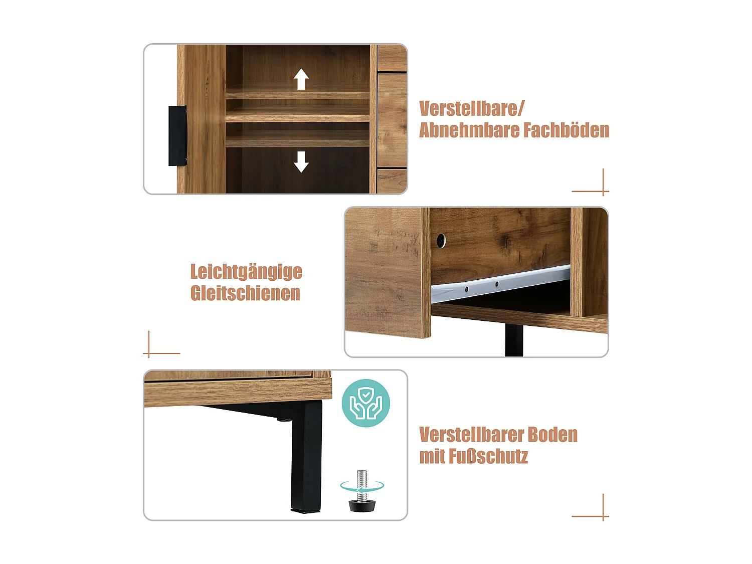 URBAN MEUBLE Buffet effet bois chêne foncé style industriel 2 portes 3 tiroirs 120x40x76cm