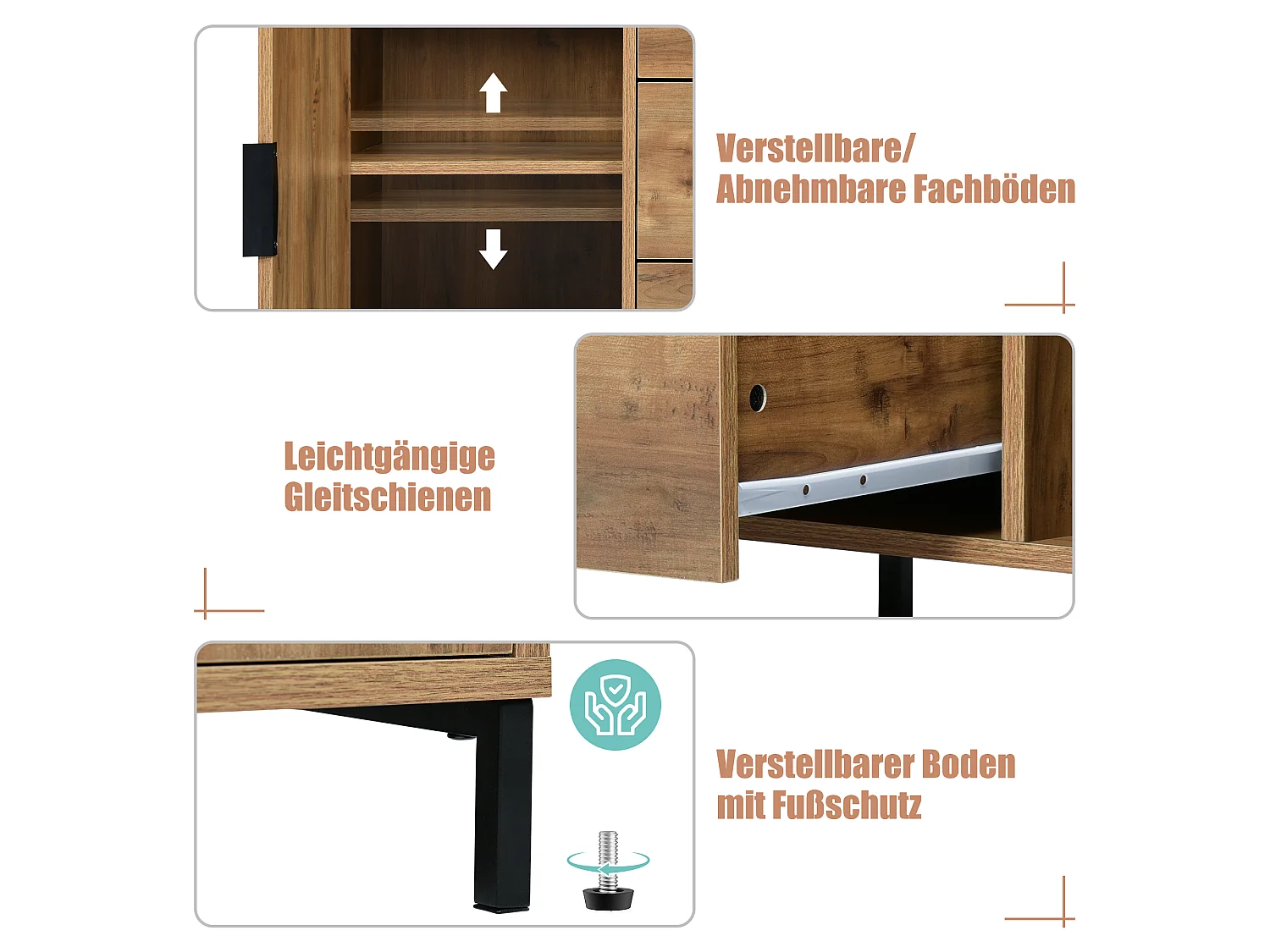 URBAN MEUBLE Buffet effet bois chêne foncé style industriel 2 portes 3 tiroirs 120x40x76cm