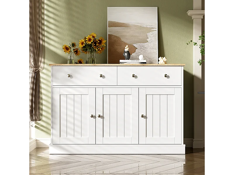 URBAN MEUBLE Buffet blanc texture gravée avec espace de rangement