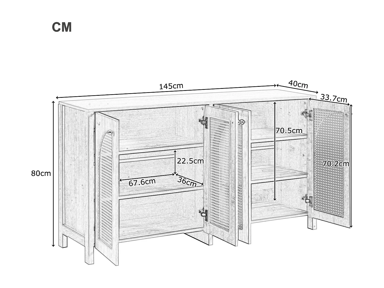 Buffet élégant blanc en rotin 4 portes SCIRQRAIN