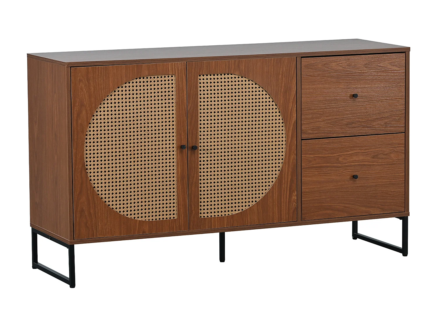 Buffet effet bois style vintage en rotin avec 2 portes et 2 tiroirs EMONS