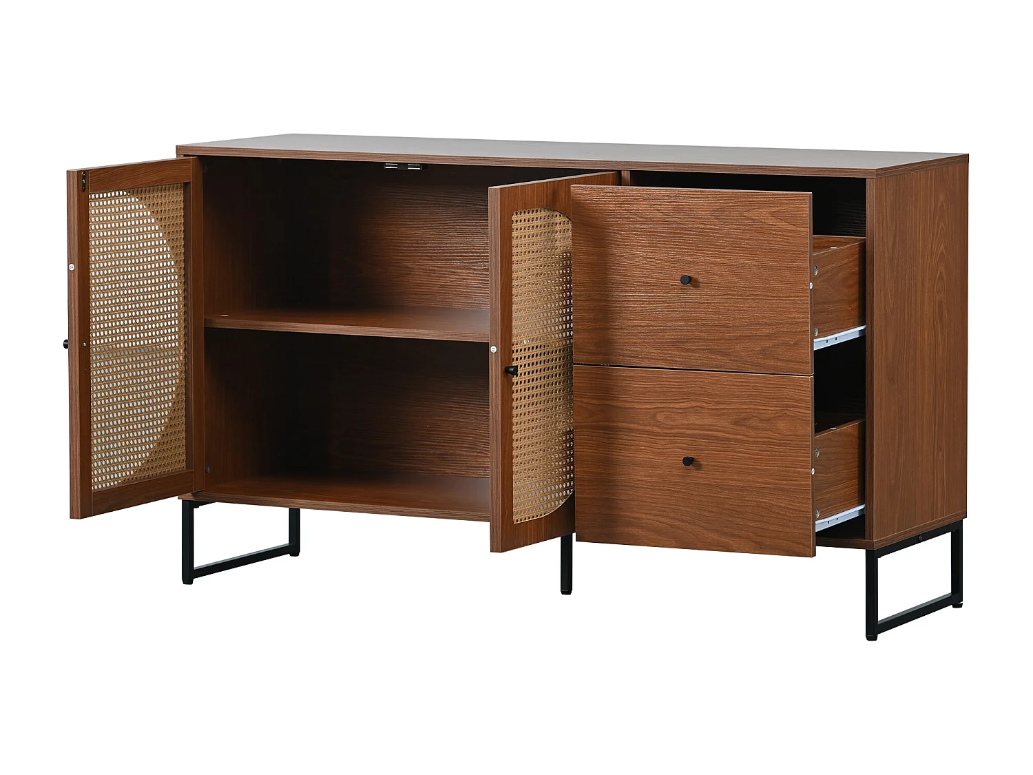 Buffet effet bois style vintage en rotin avec 2 portes et 2 tiroirs EMONS