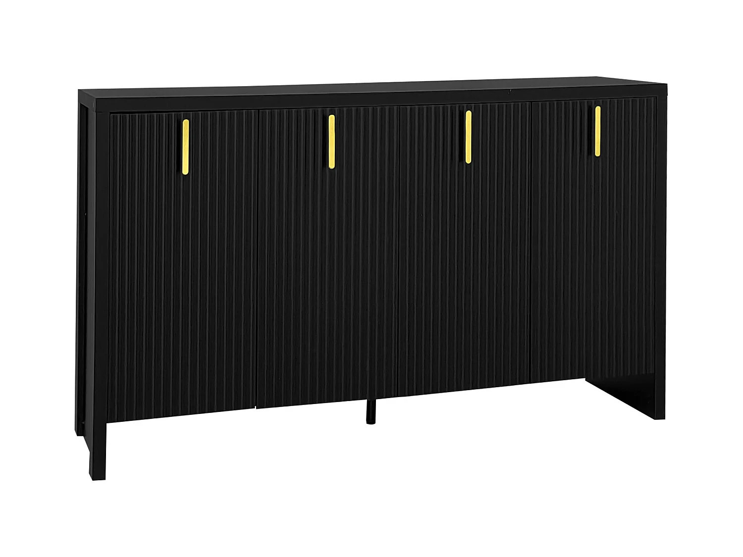 Buffet moderne minimaliste noir avec 4 portes battantes et poignets noirs QAKVIED