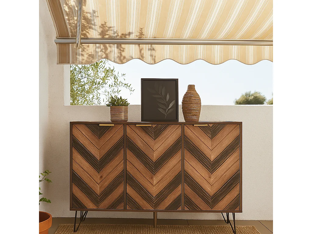 URBAN MEUBLE Buffet vintage détail élégant 3 portes poignées dorés