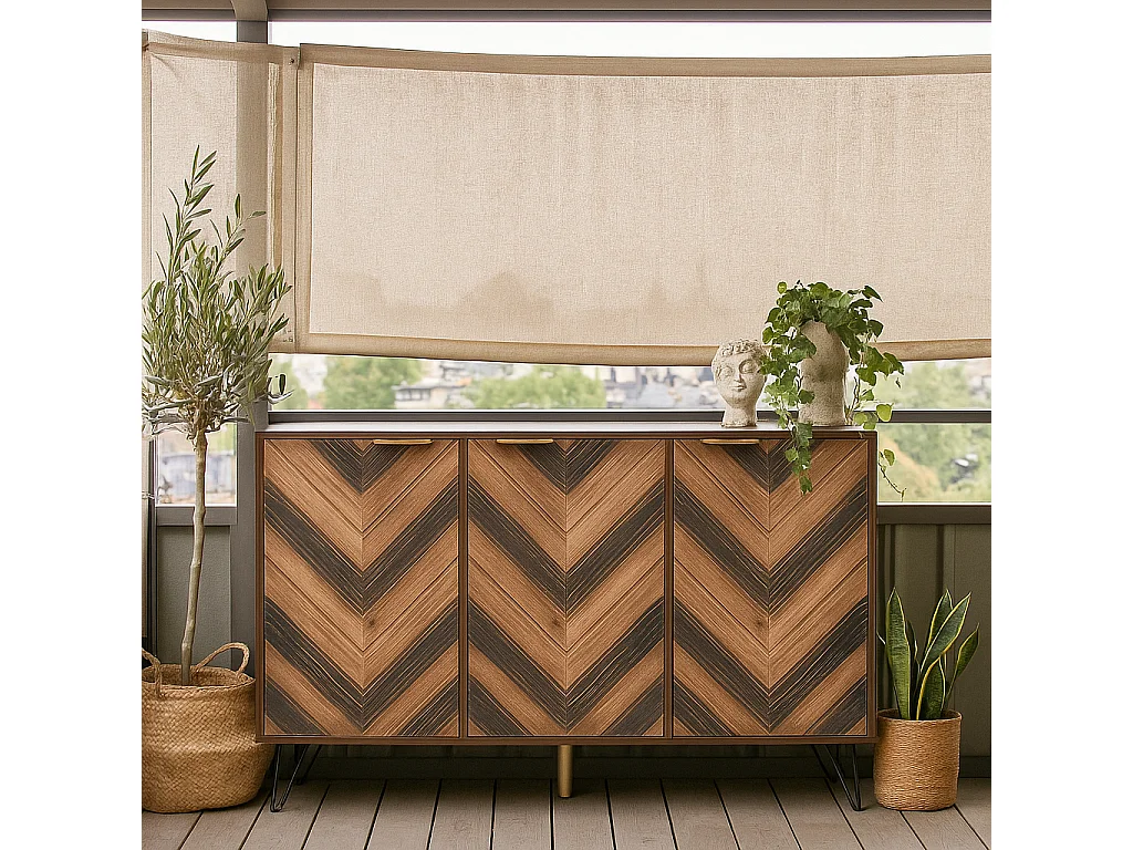 URBAN MEUBLE Buffet vintage détail élégant 3 portes poignées dorés