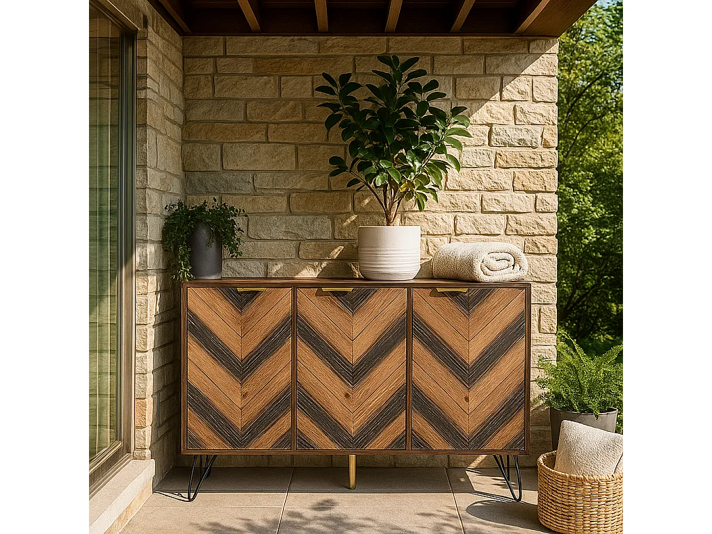 URBAN MEUBLE Buffet vintage détail élégant 3 portes poignées dorés