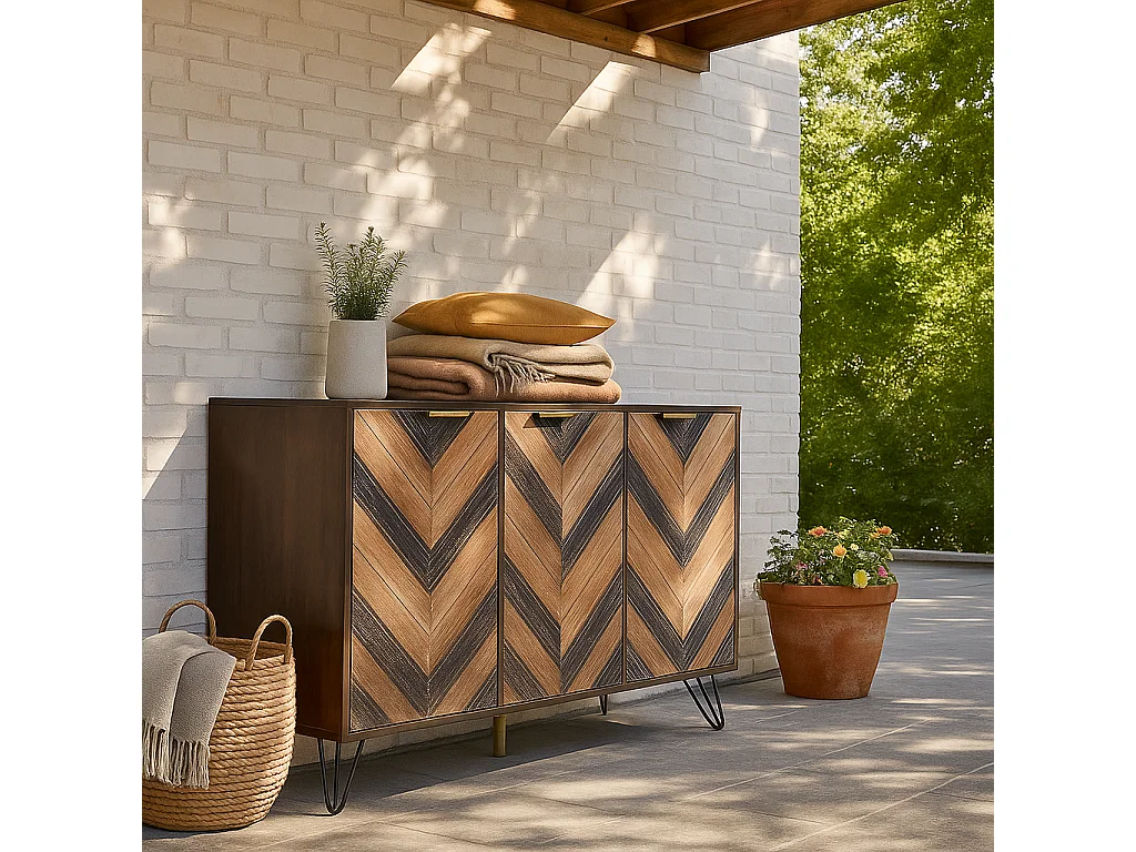 URBAN MEUBLE Buffet vintage détail élégant 3 portes poignées dorés