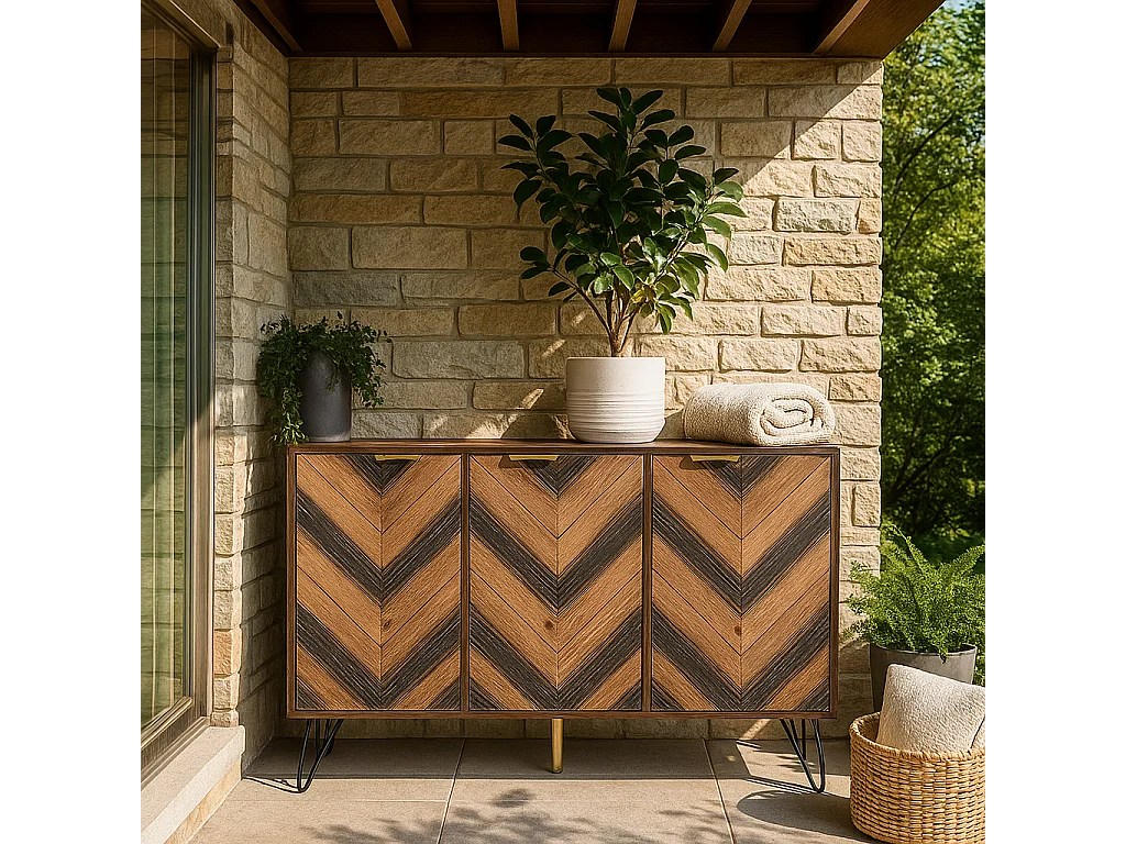 URBAN MEUBLE Buffet vintage détail élégant 3 portes poignées dorés