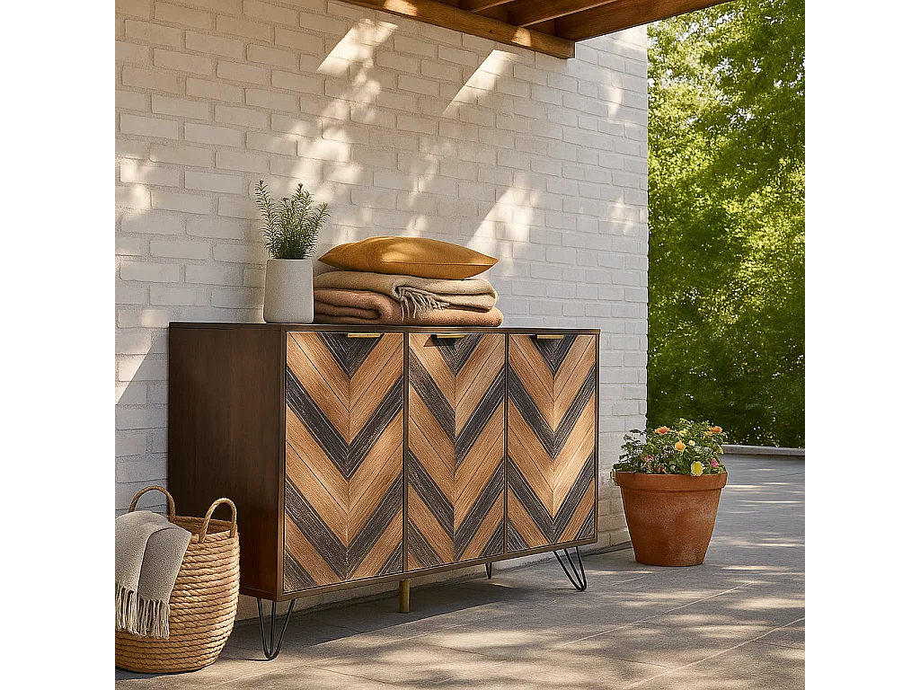 URBAN MEUBLE Buffet vintage détail élégant 3 portes poignées dorés