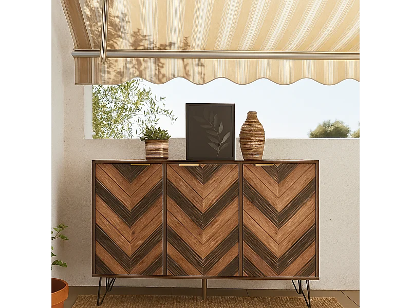 URBAN MEUBLE Buffet vintage détail élégant 3 portes poignées dorés