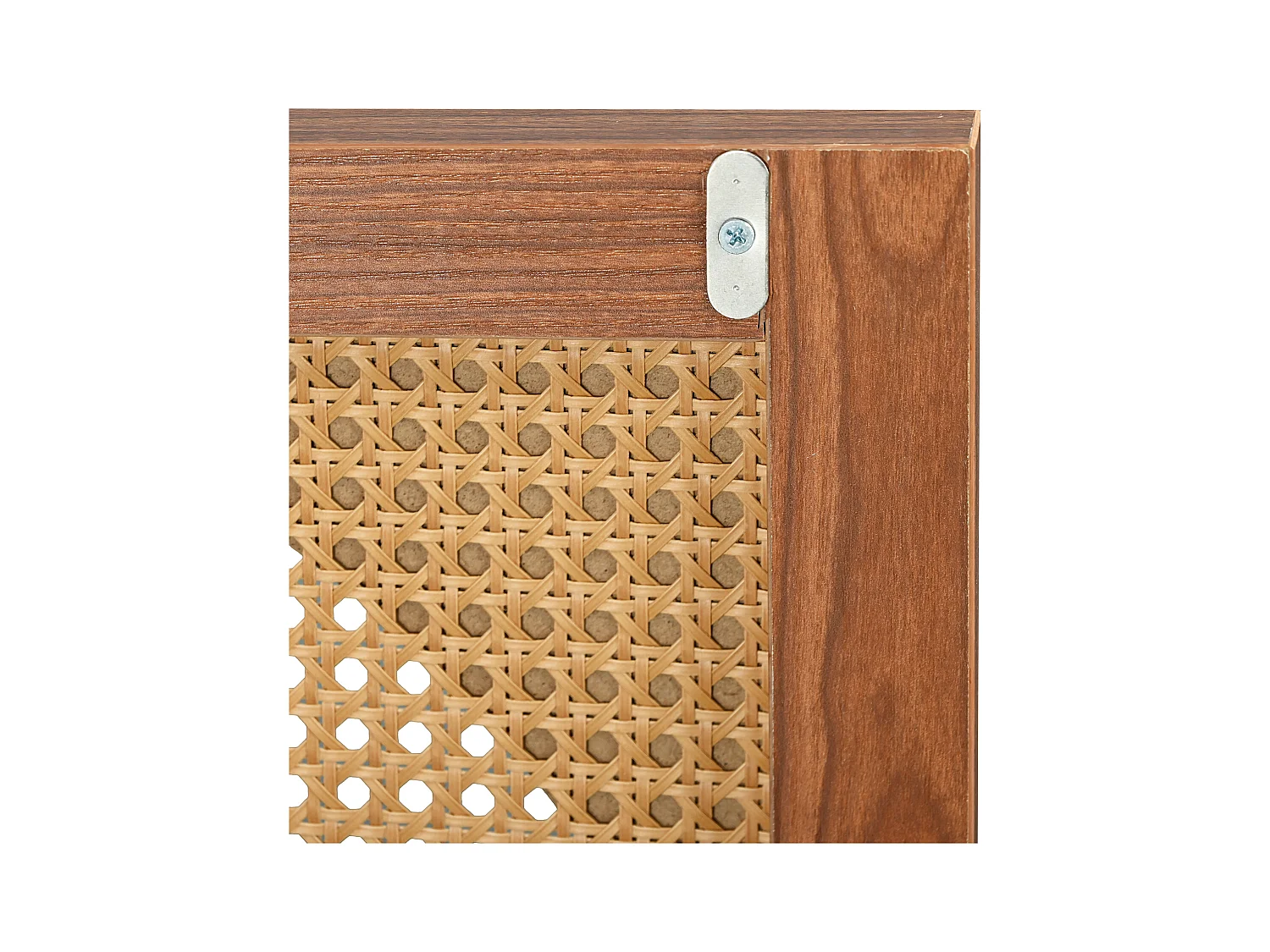 URBAN MEUBLE Buffet effet bois noyer avec 3 portes en rotin poignées pieds dorés 129,8x40x76cm