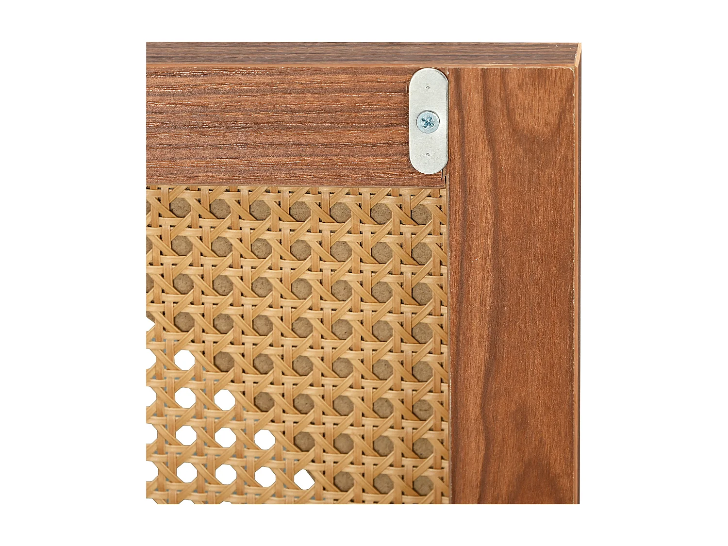 URBAN MEUBLE Buffet effet bois noyer avec 3 portes en rotin poignées pieds dorés 129,8x40x76cm