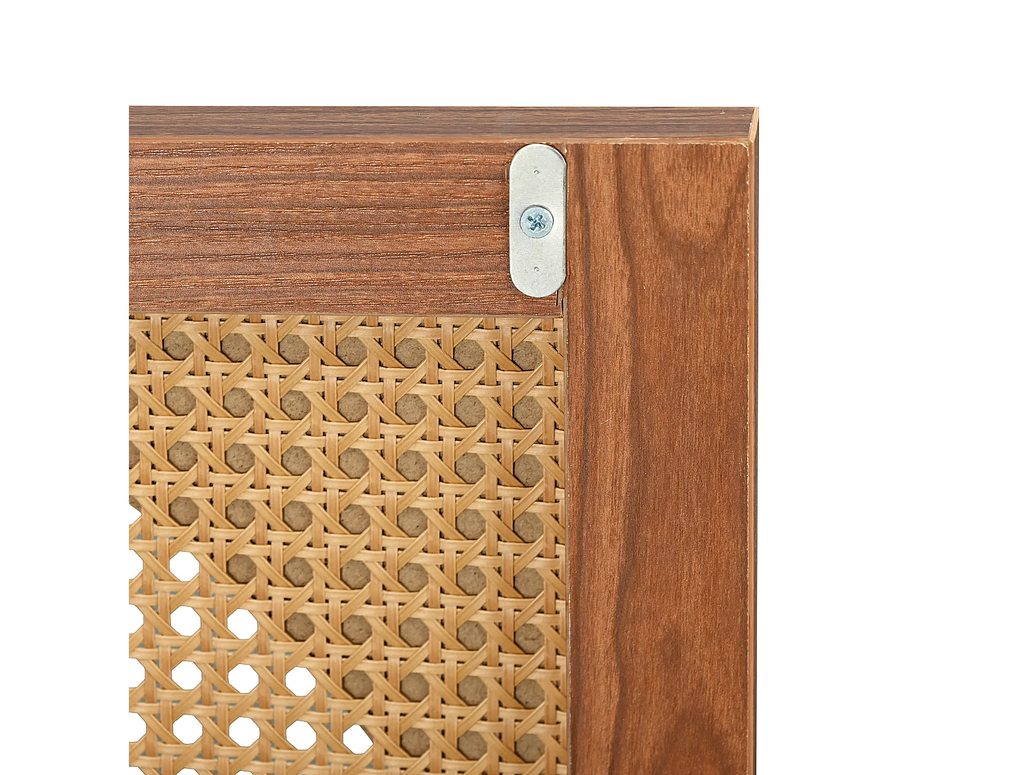 URBAN MEUBLE Buffet effet bois noyer avec 3 portes en rotin poignées pieds dorés 129,8x40x76cm