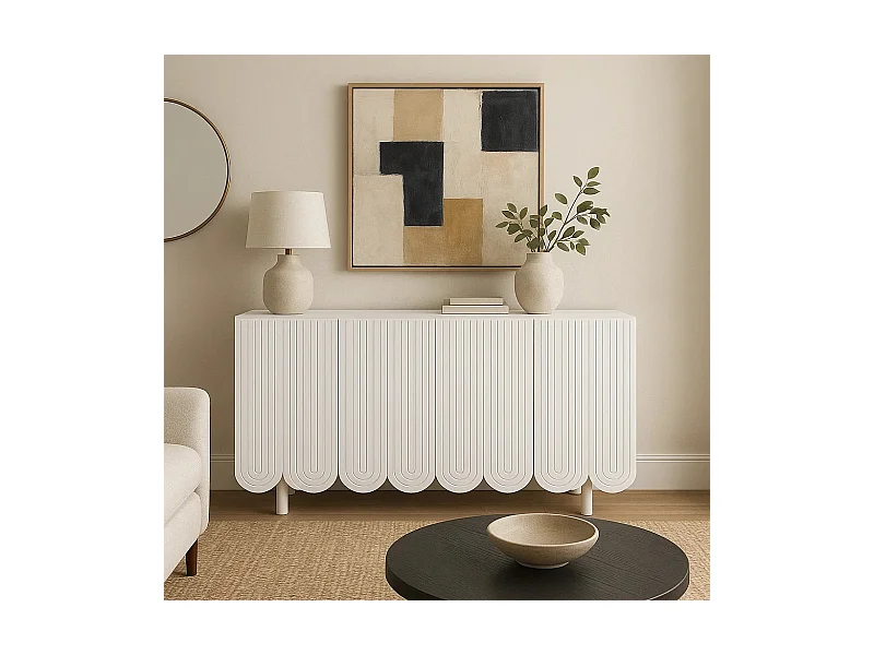 URBAN MEUBLE Buffet blanc 4 portes avec motif et rangement 120*37.5*80.8 cm