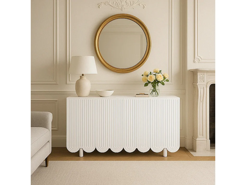 URBAN MEUBLE Buffet blanc 4 portes avec motif et rangement 120*37.5*80.8 cm