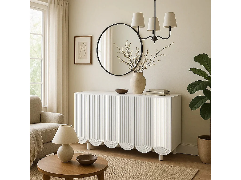 URBAN MEUBLE Buffet blanc 4 portes avec motif et rangement 120*37.5*80.8 cm