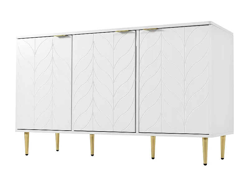 Buffet moderne blanc laqué motif floral pieds et poignées plaqués dorés GRIGAETS