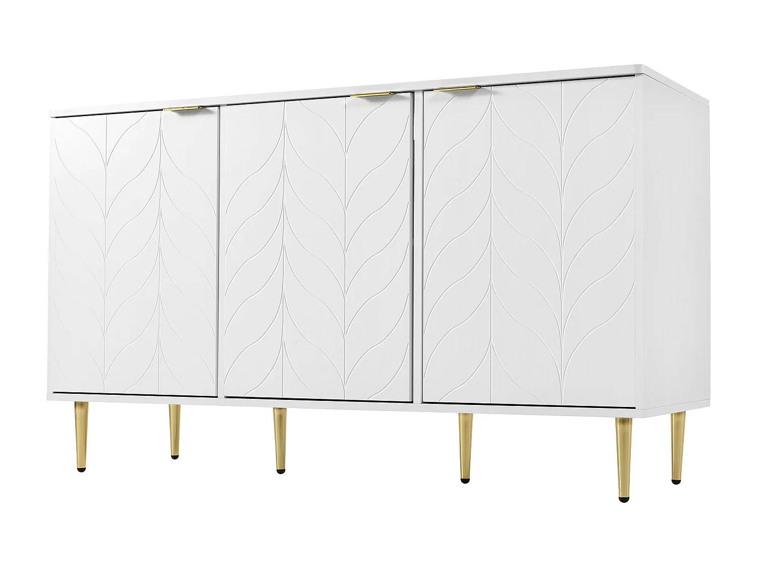 Buffet moderne blanc laqué motif floral pieds et poignées plaqués dorés GRIGAETS