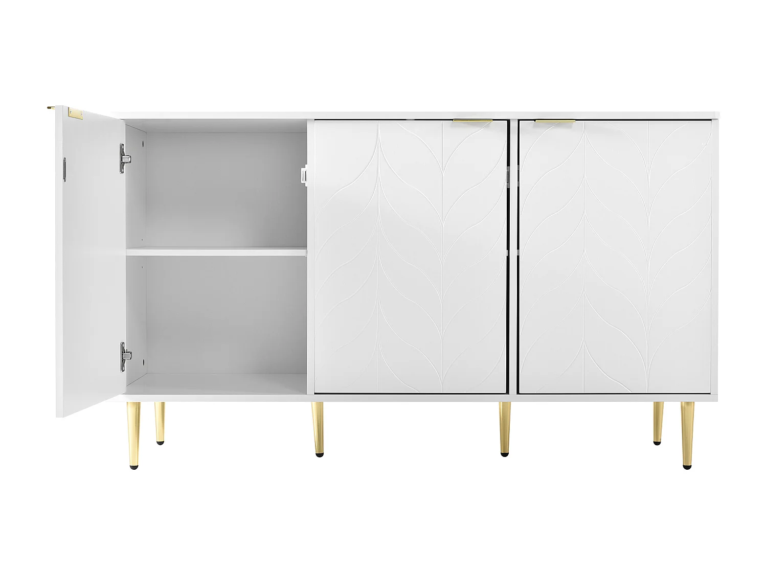 Buffet moderne blanc laqué motif floral pieds et poignées plaqués dorés GRIGAETS