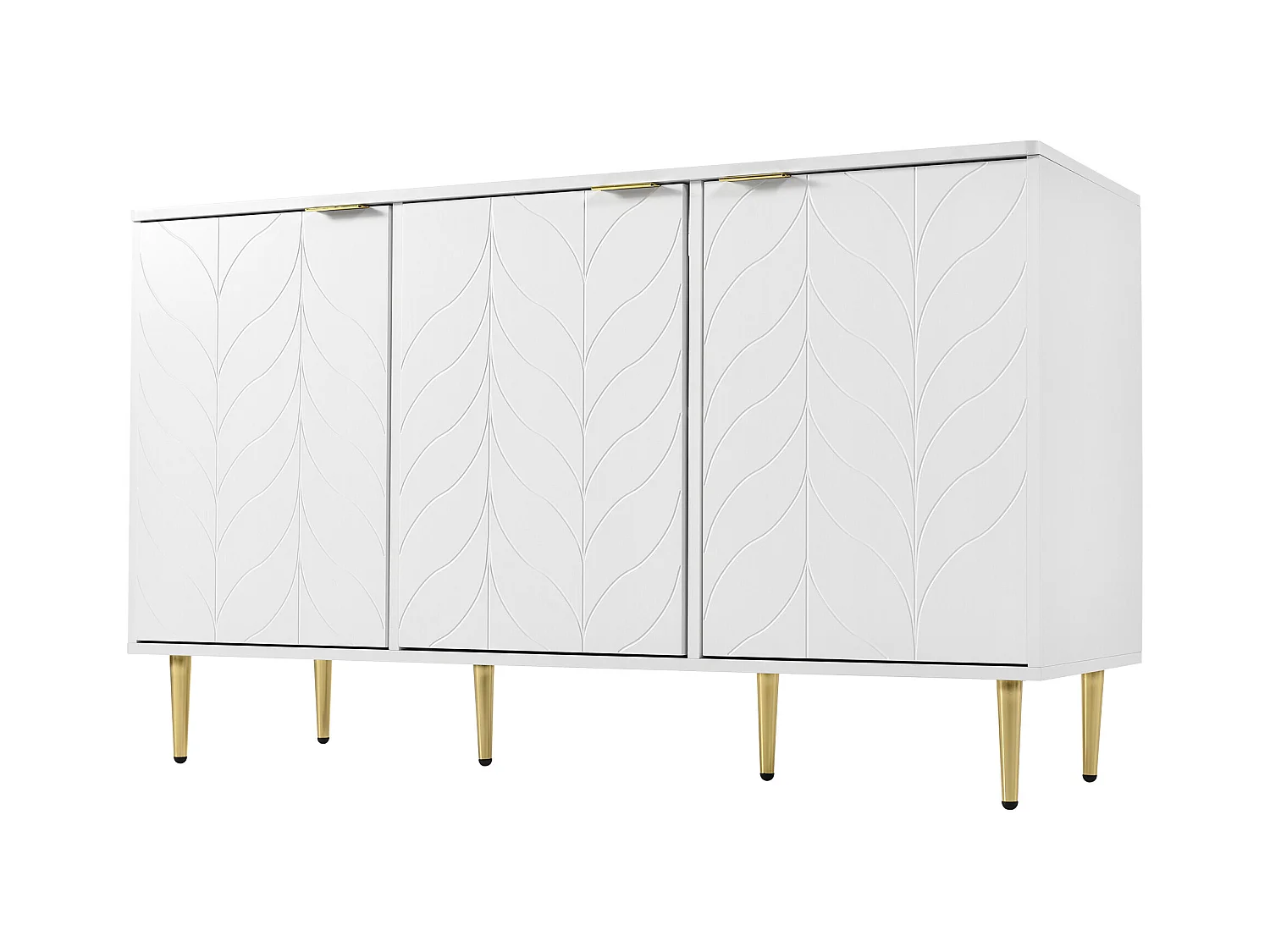 Buffet moderne blanc laqué motif floral pieds et poignées plaqués dorés GRIGAETS