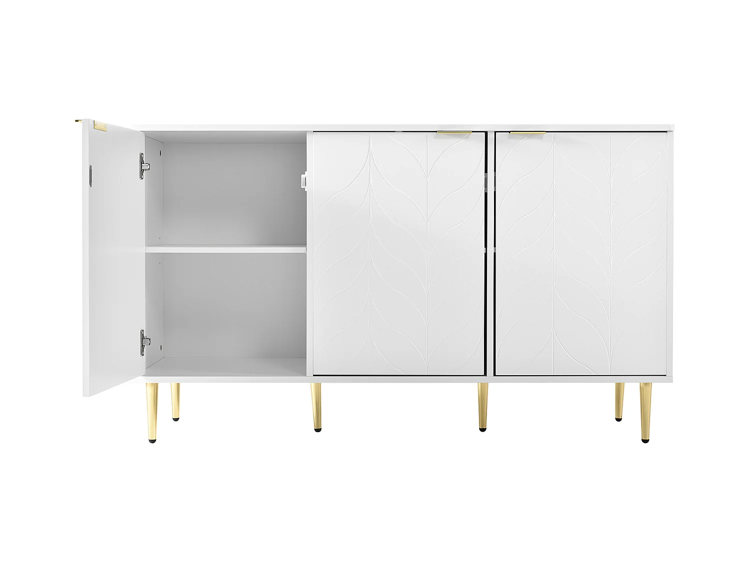 Buffet moderne blanc laqué motif floral pieds et poignées plaqués dorés GRIGAETS