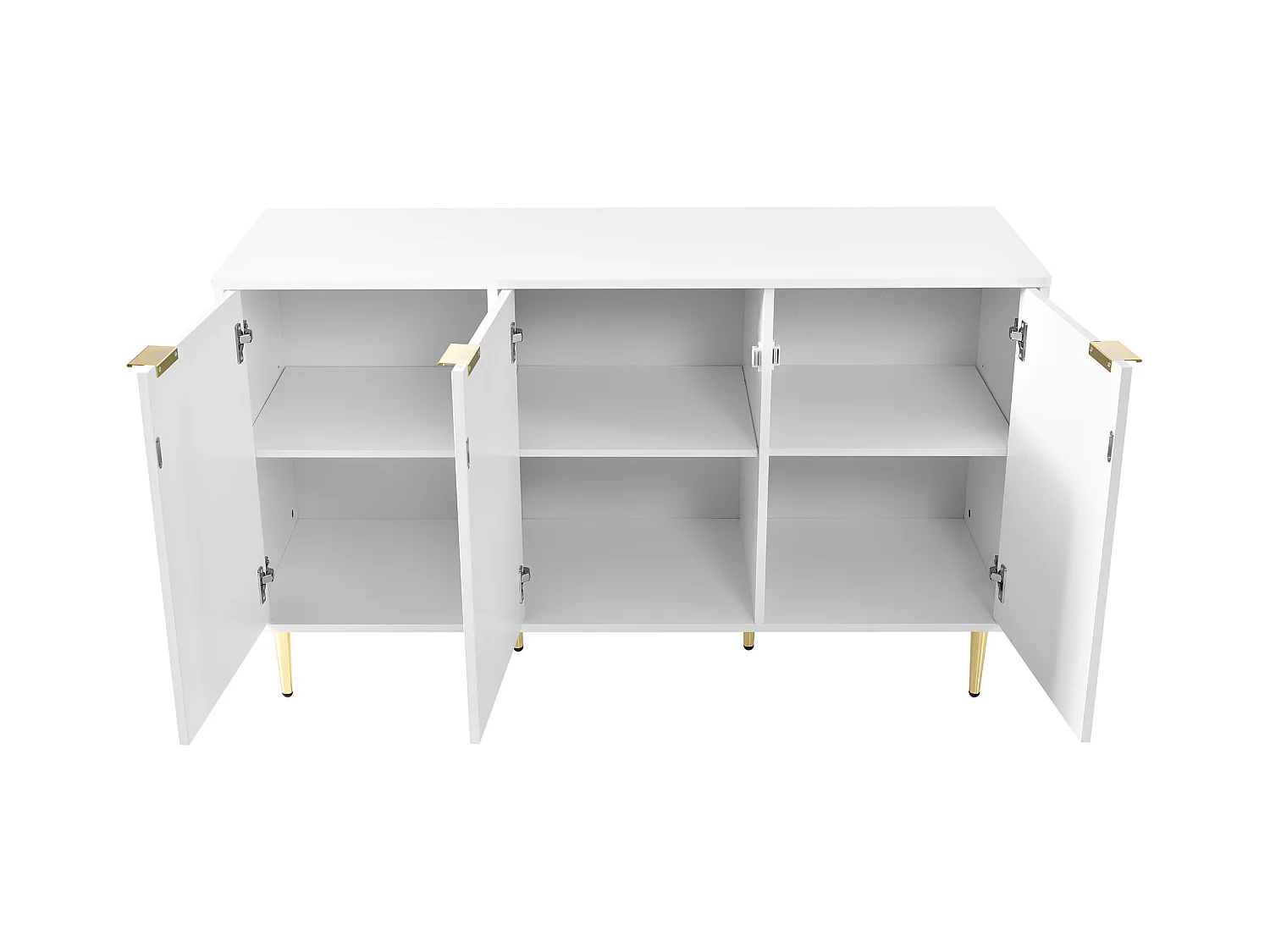 Buffet moderne blanc laqué motif floral pieds et poignées plaqués dorés GRIGAETS