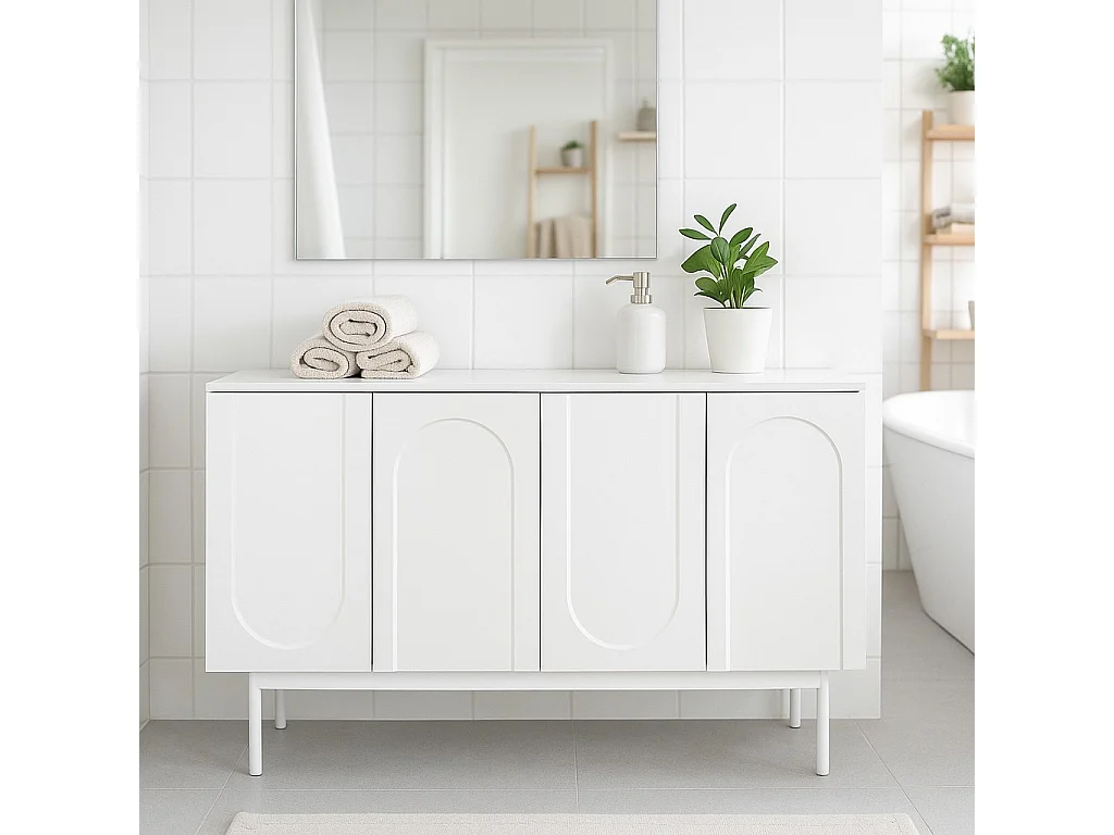 URBAN MEUBLE Buffet moderne blanc motif en arc 4 portes