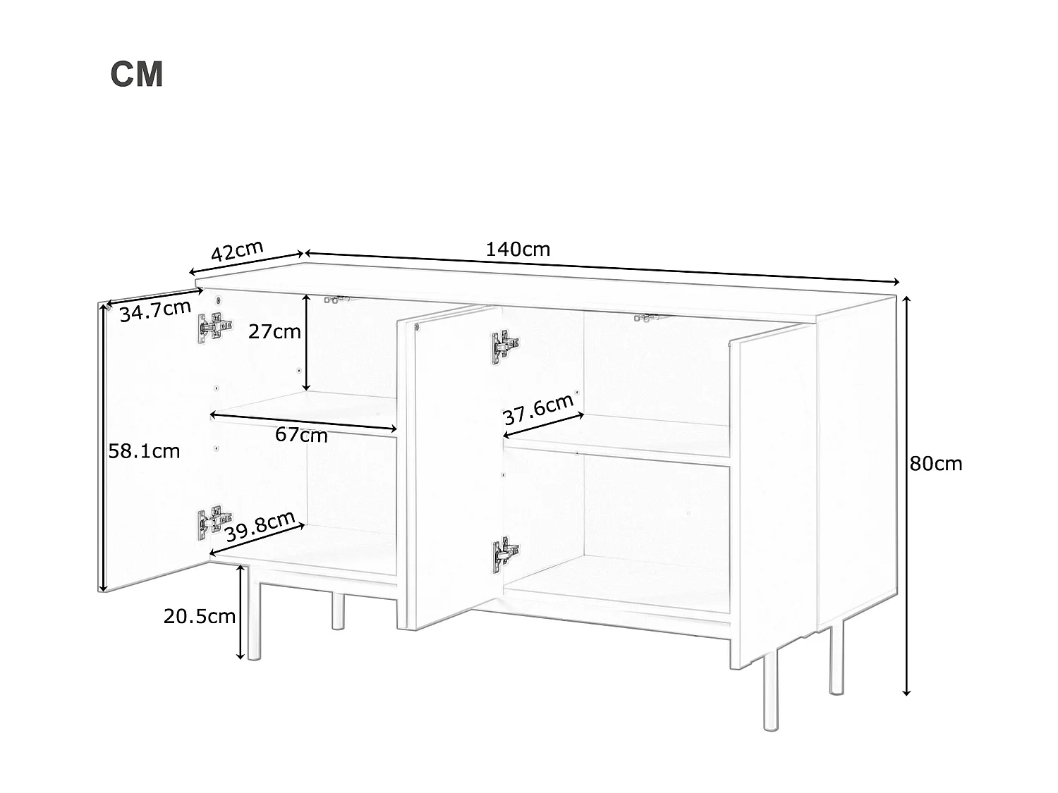 URBAN MEUBLE Buffet moderne blanc motif en arc 4 portes