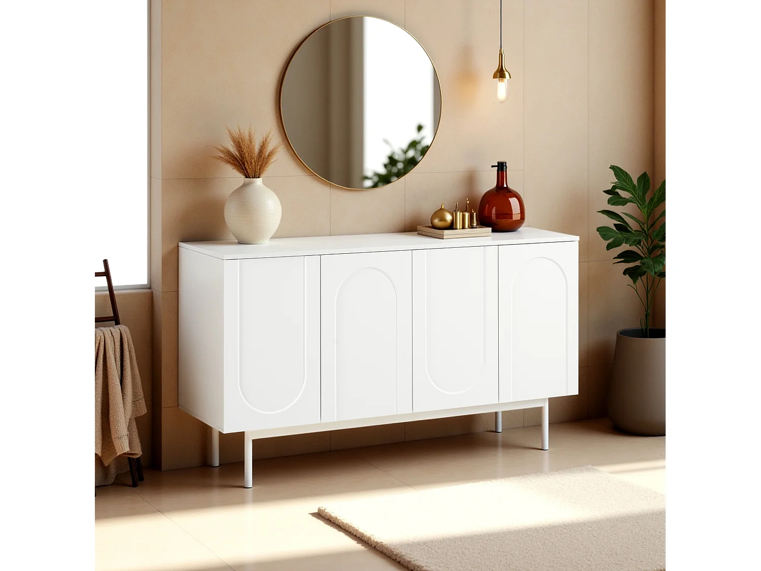 URBAN MEUBLE Buffet moderne blanc motif en arc 4 portes