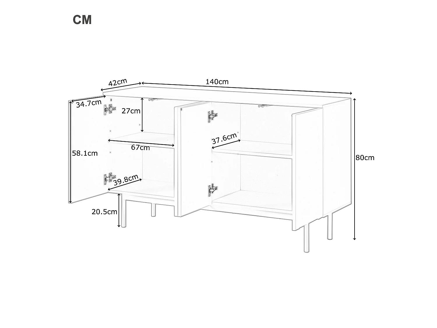 URBAN MEUBLE Buffet moderne blanc motif en arc 4 portes