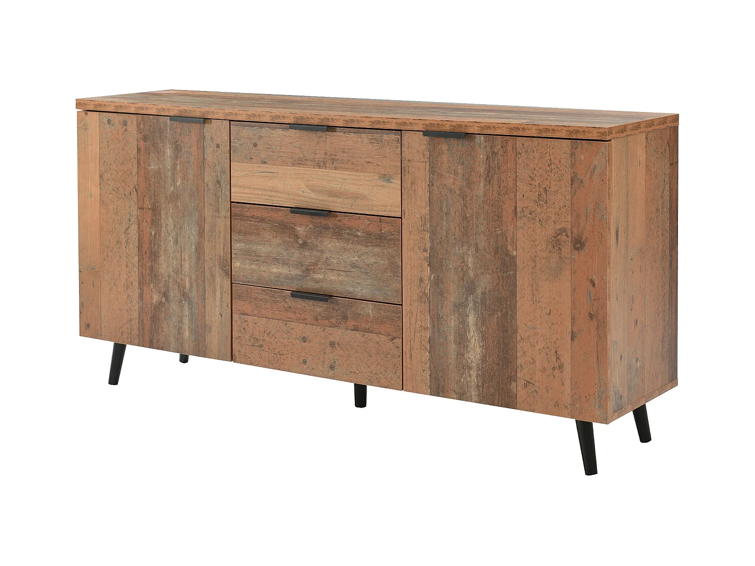 Buffet effet bois vieilli avec étagères réglables 2 portes 3 tiroirs GRANCUK