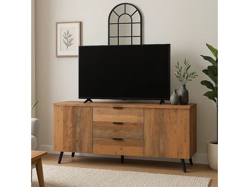 URBAN MEUBLE Buffet effet bois vieilli avec étagères réglables 2 portes 3 tiroirs