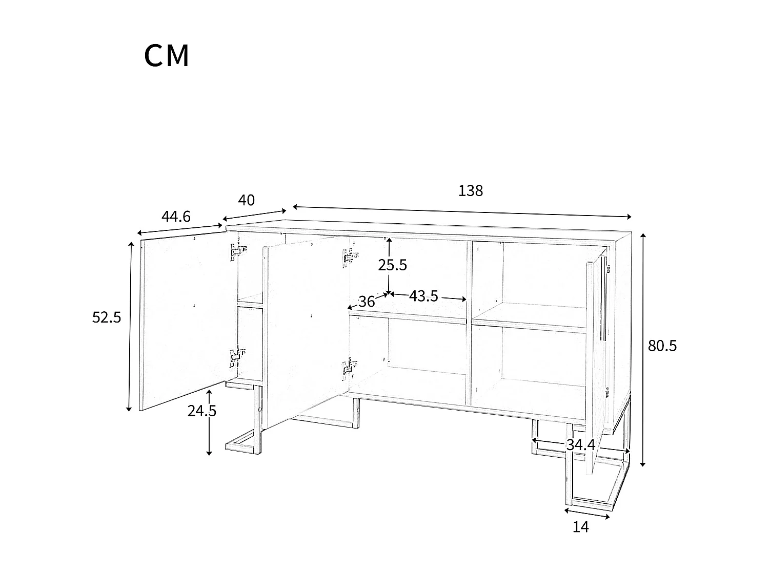 URBAN MEUBLE Commode buffet haut avec 3 portes bleu marine motif de forme U H81/B138/T40