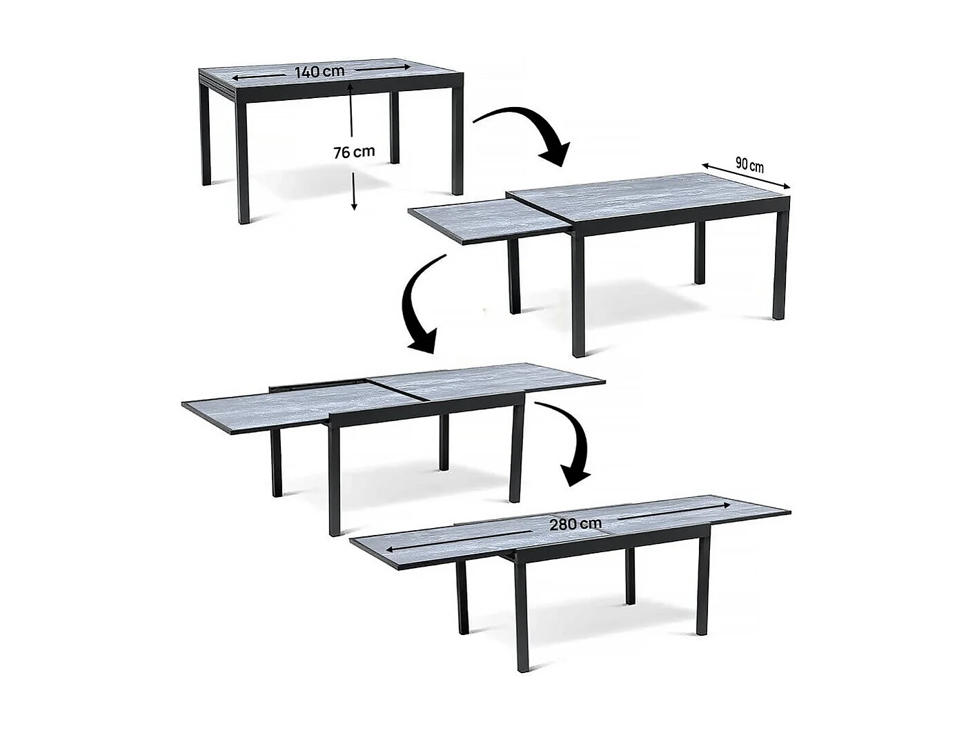 Tavolo da giardino allungabile in alluminio "Lagos" - Grigio 140/280 x 90 cm