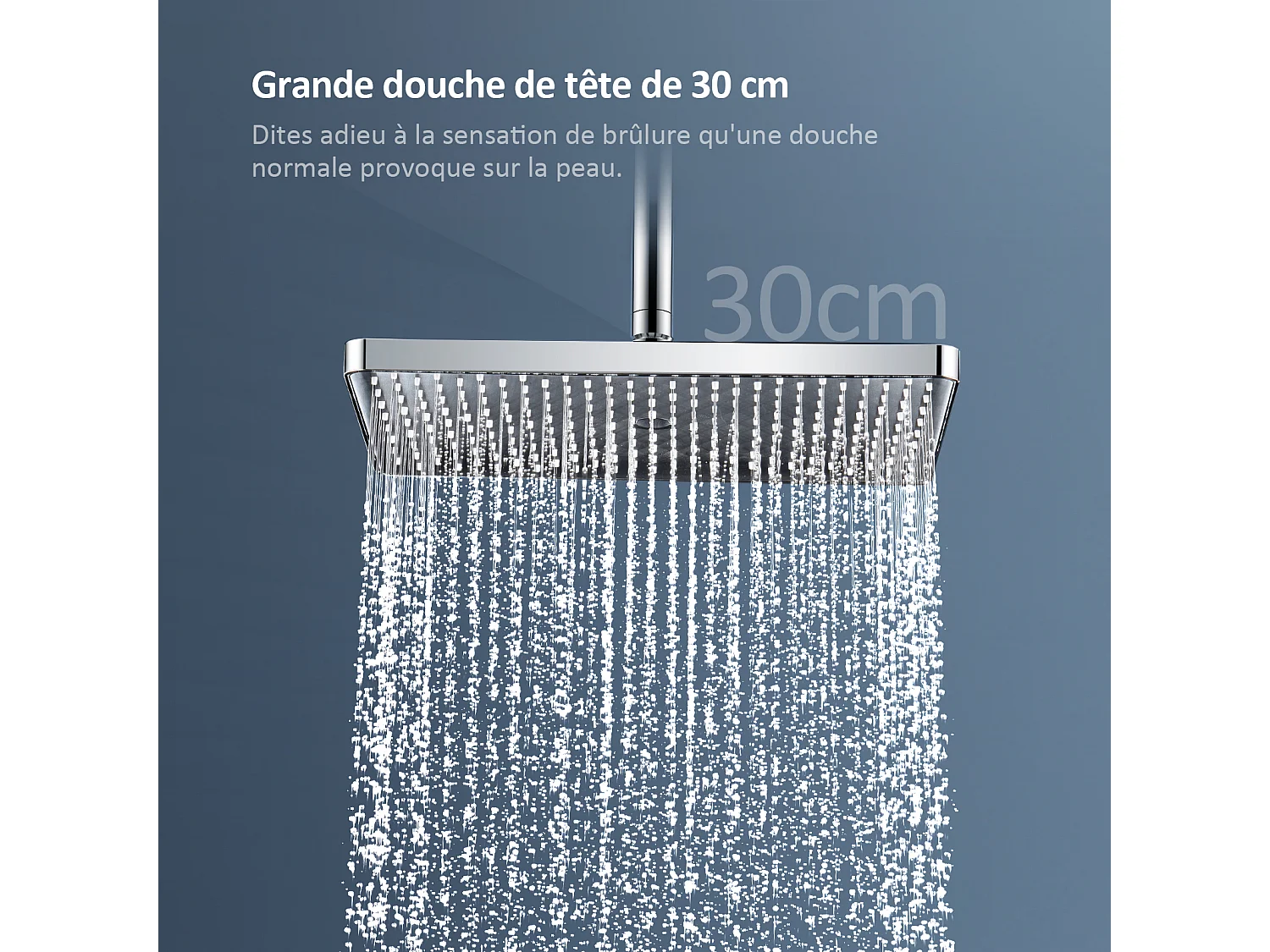 EMKE Colonne de douche thermostat, douchette à 3 puissances de jet, jet cascade, set de douche avec étagère en verre, Certification KTW, Chrome