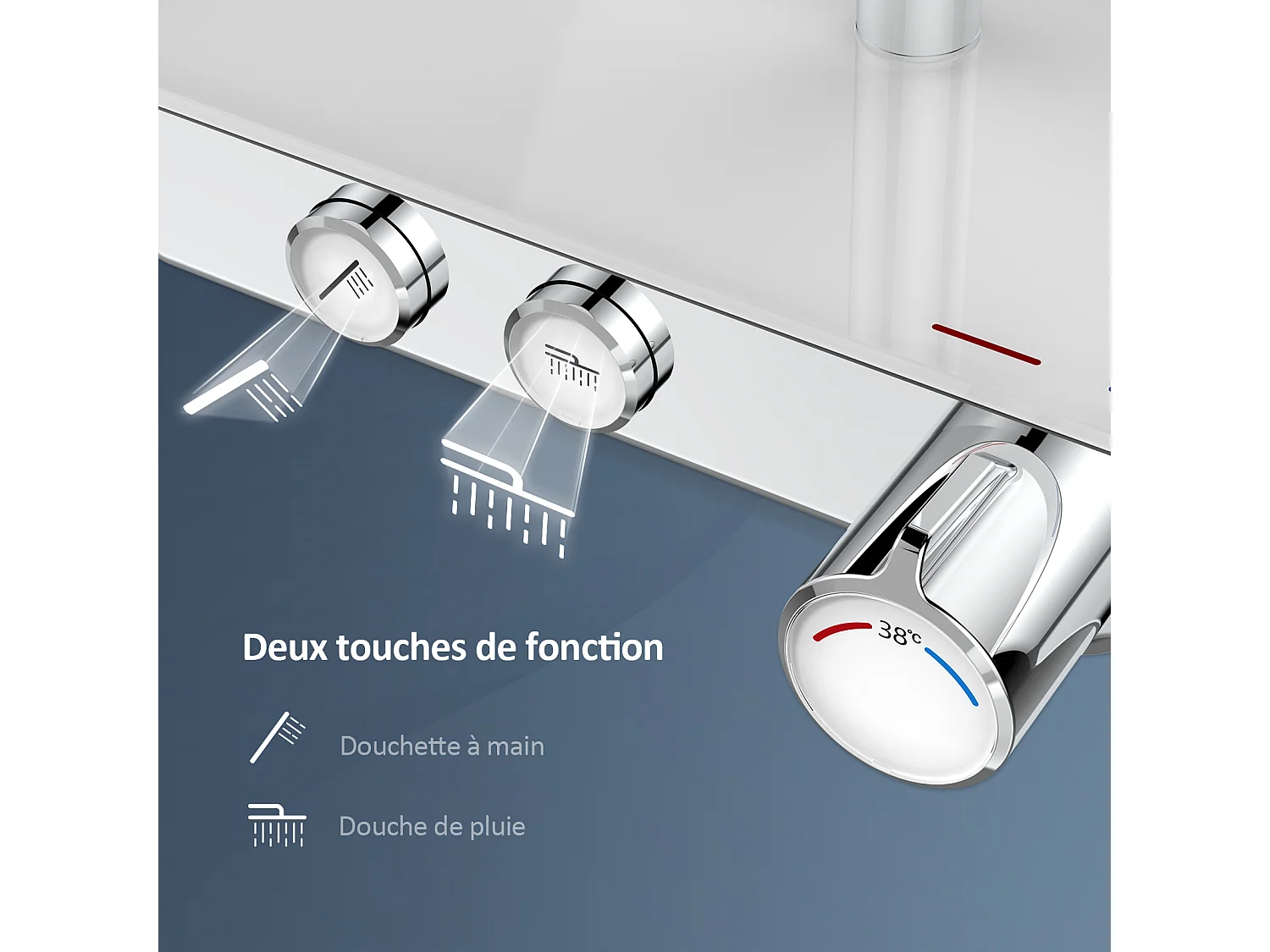 EMKE Douchesysteem - Glijstangset - Thermostaatkraan - Regendouche en Handdouche - Complete Doucheset