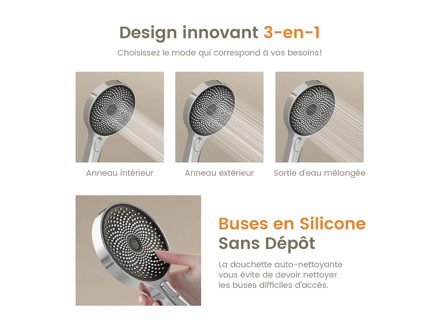 EMKE Thermostatische douchestang Chroom, innovatieve doorstroomregeling, regendouche-effect 26 cm, handdouche met 3 jets