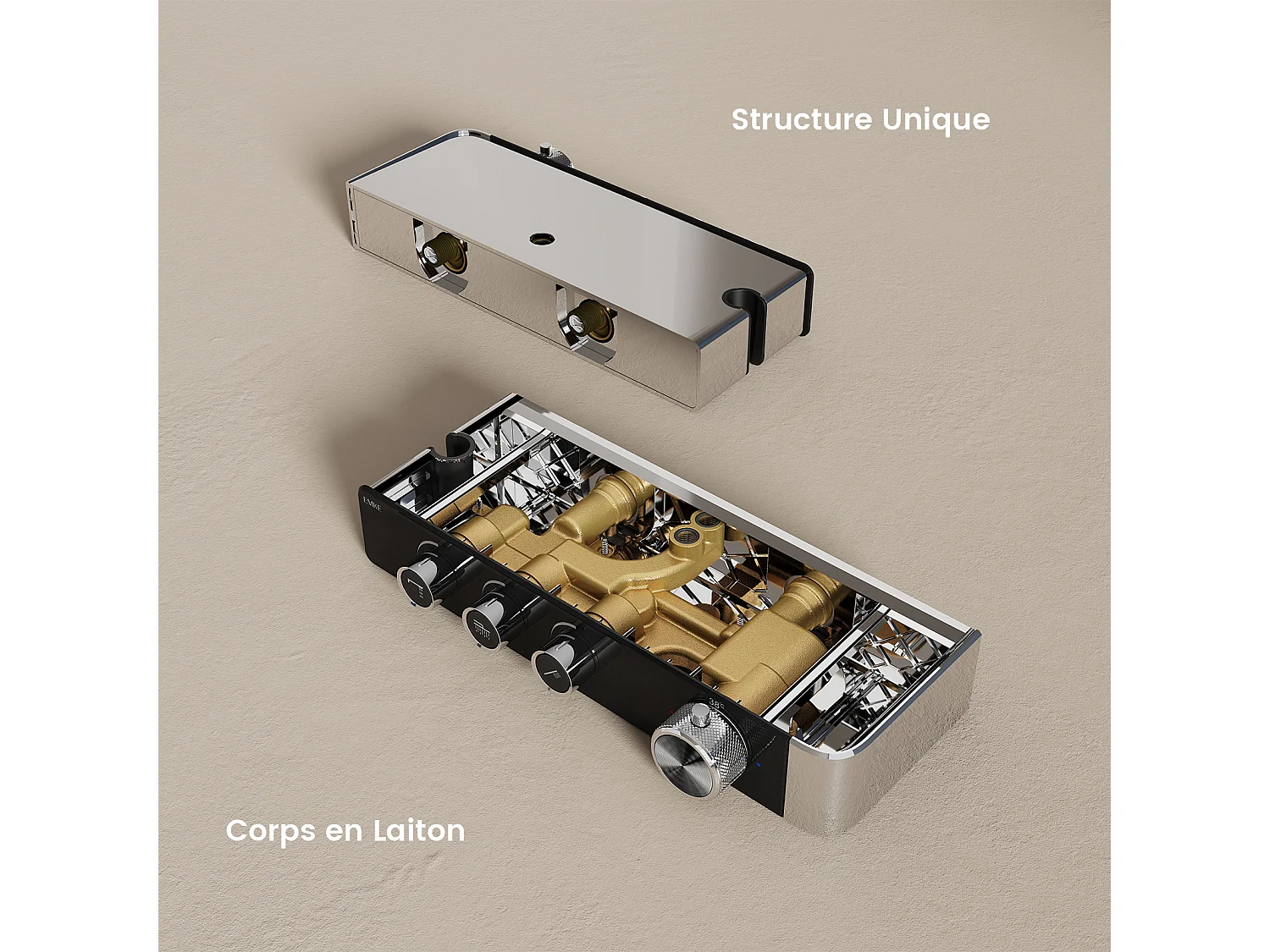 EMKE Colonne de douche Thermostat Chrome, Régulation innovante du débit, douche à effet pluie de 26 cm, douchette à main avec 3 jets Système de douche