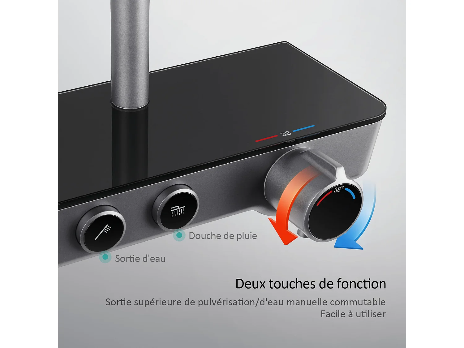 EMKE Douchesysteem - Glijstangset - Thermostaatkraan - Regendouche en Handdouche - Complete Doucheset