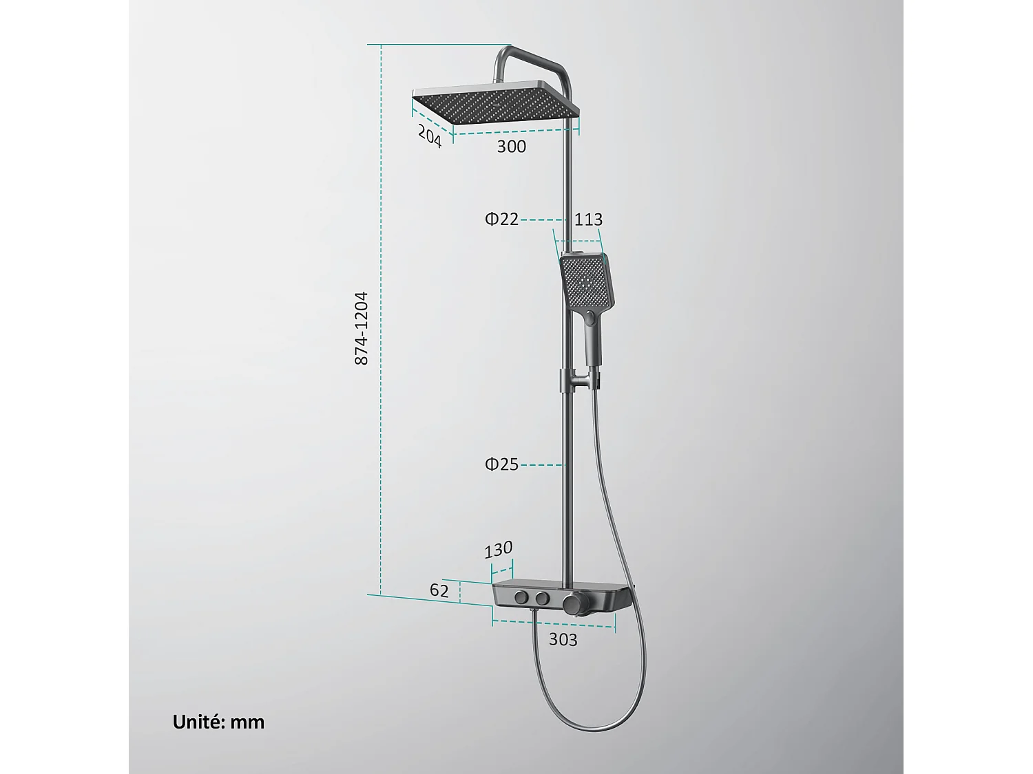 EMKE Douchesysteem - Glijstangset - Thermostaatkraan - Regendouche en Handdouche - Complete Doucheset