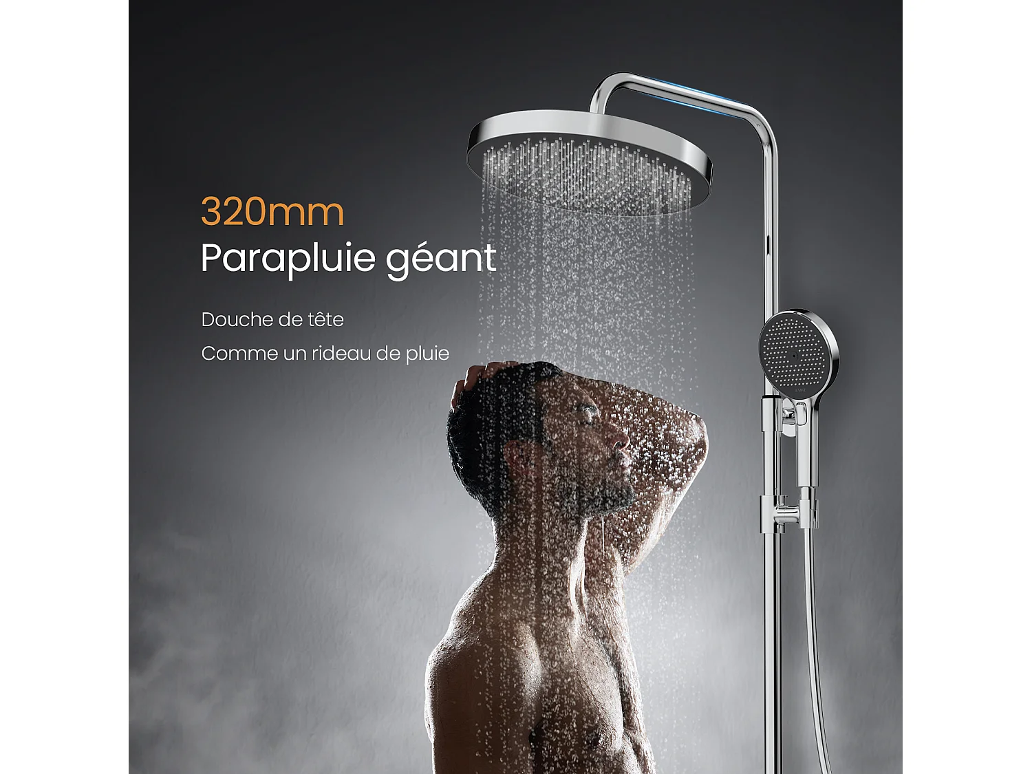 EMKE Thermostaatdouchekolom met 38°C, grote hoofddouche en multimode handdouche, Cirkel, chroom