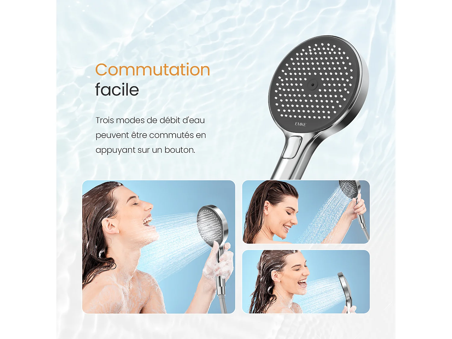 EMKE Thermostaatdouchekolom met 38°C, grote hoofddouche en multimode handdouche, Cirkel, chroom