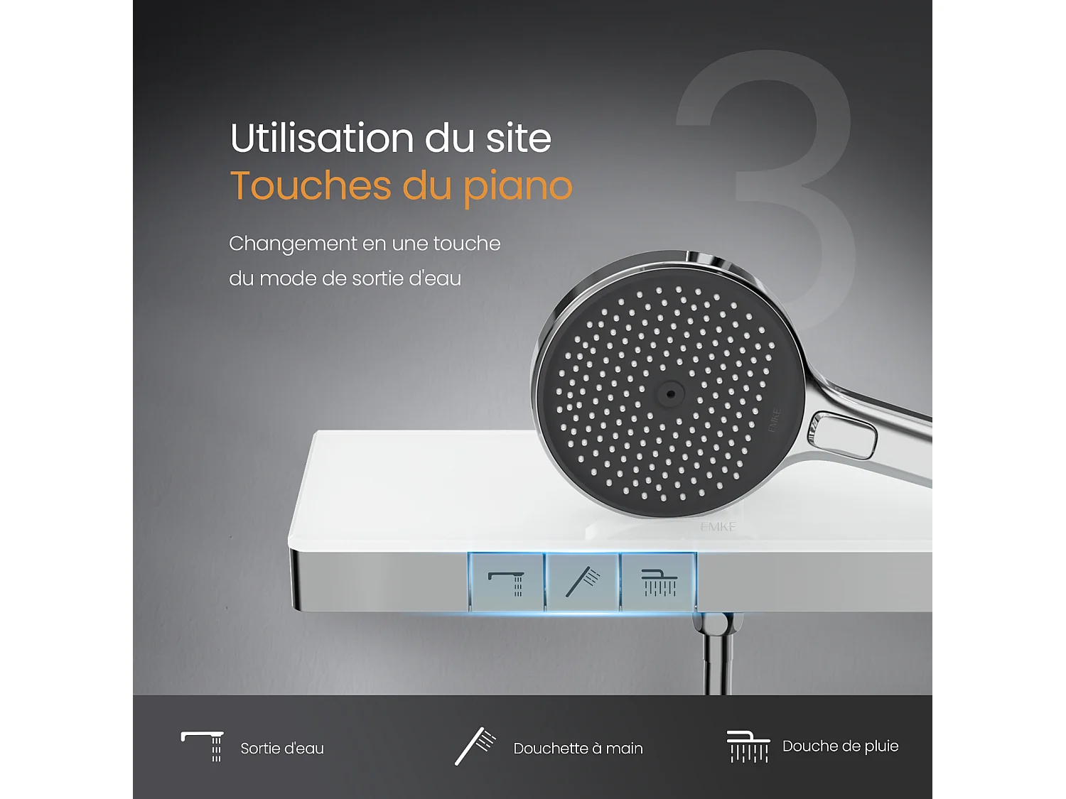 EMKE Thermostaatdouchekolom met 38°C, grote hoofddouche en multimode handdouche, Cirkel, chroom