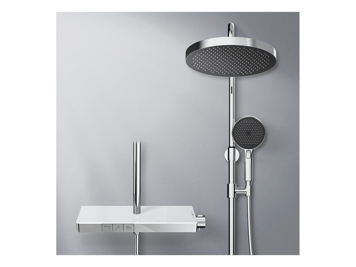 EMKE Colonne de Douche avec douche theramostat 38 °C à Grande douche de tête et douchette multimode, Cercle, chromé