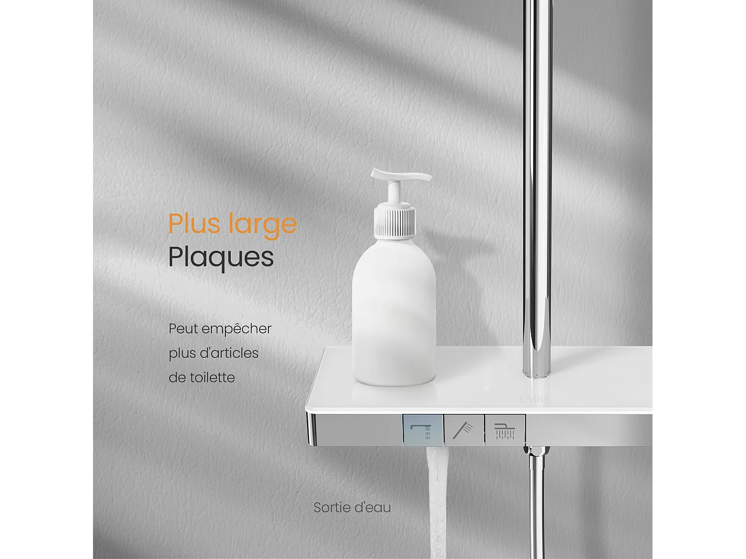 EMKE Thermostaatdouchekolom met 38°C, grote hoofddouche en multimode handdouche, Cirkel, chroom