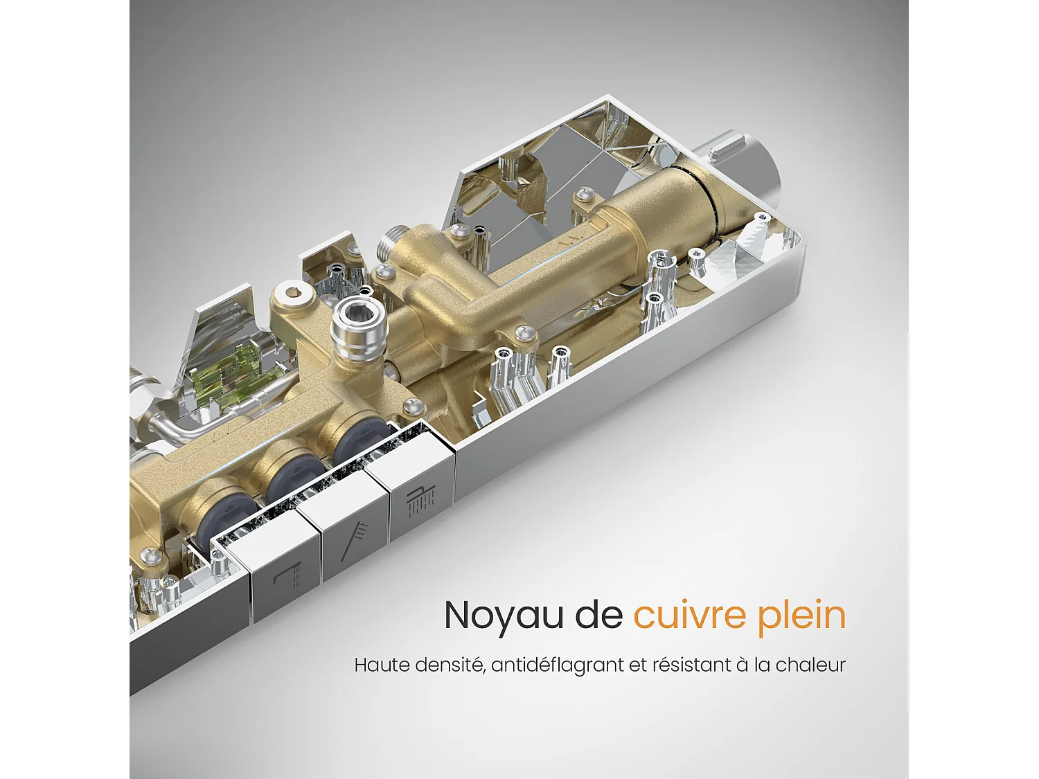 EMKE Thermostaatdouchekolom met 38°C, grote hoofddouche en multimode handdouche, Cirkel, chroom